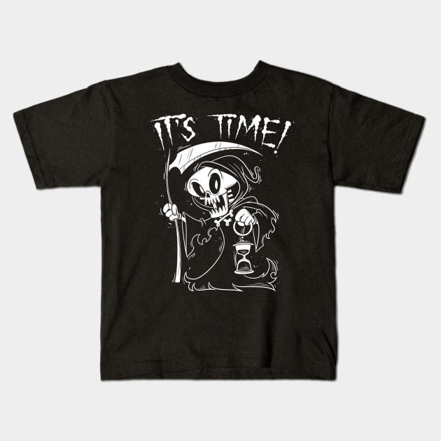 It's Time! Death Retro 30's Cartoon Grim Reaper Skeleton Kids T-Shirt by Juandamurai